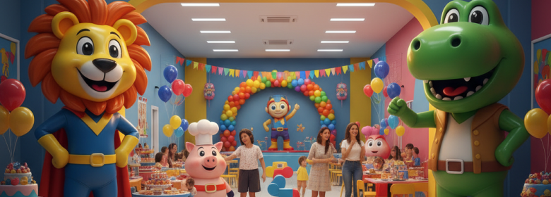 Mascotes em fibra: branding divertido para buffets